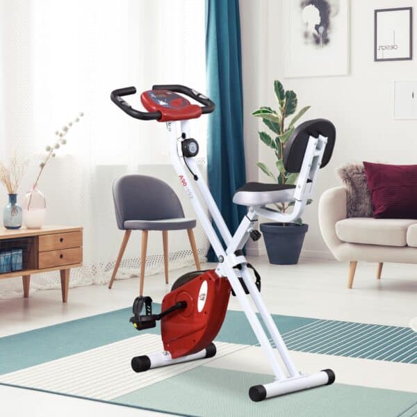Bicicleta Estática Plegable con Respaldo 8 Niveles de Resistencia Volante Pantalla LCD Pulsómetro y Sillín Ajustable rojo/negro - Imagen 15