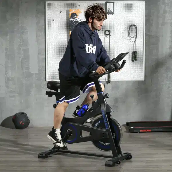 Bici Estática con Resistencia Regulable Volante de Inercia 8 kg Pantalla LCD Manillar y Asiento Ajustable Azul - Imagen 10