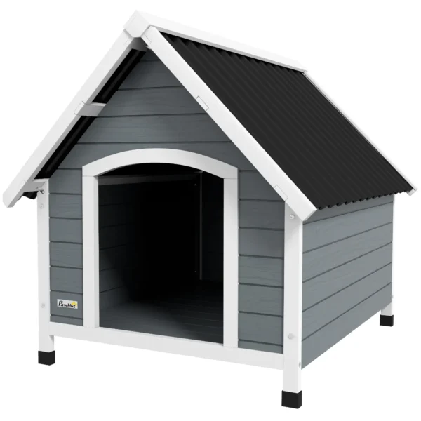 Casa para Perros Medianos Grandes 84x99x87 cm con Techo Ondulado Base Elevada y Suelo Desmontable Gris - Imagen 2