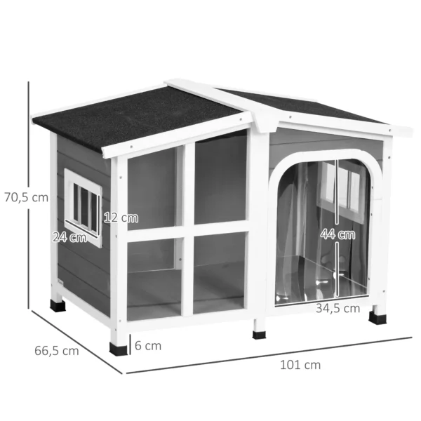 Caseta de Madera para Perros con Techo Abatible Frontal Acrílico y Puerta con Cortina 101x66,5x70,5cm Gris Oscuro - Imagen 9