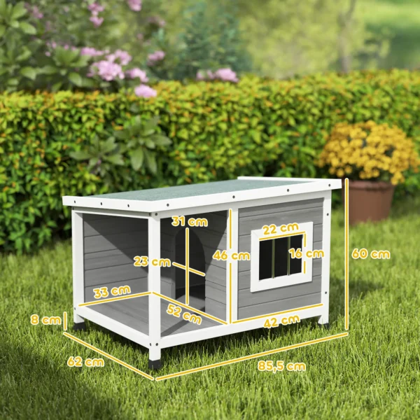 Casa para Perros de Madera 85,5x62x60 cm con Techo Asfáltico Abatible Puerta y Ventana para Perros Pequeños Gris - Imagen 9