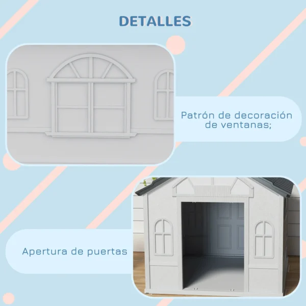 Casa para Perros Medianos 75x88x82 cm con Techo Ondulado Base Elevada y Suelo Desmontable Gris - Imagen 6