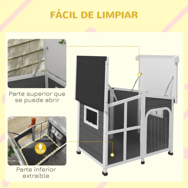 Caseta de Madera para Perros con Techo Abatible Frontal Acrílico y Puerta con Cortina 101x66,5x70,5cm Gris Oscuro - Imagen 7