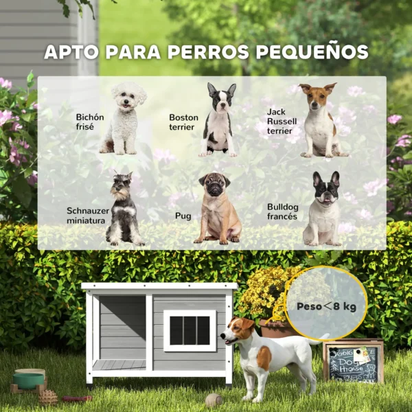 Casa para Perros de Madera 85,5x62x60 cm con Techo Asfáltico Abatible Puerta y Ventana para Perros Pequeños Gris - Imagen 4