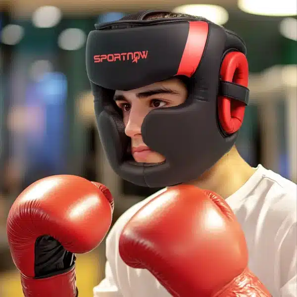 Casco de Boxeo Helmet MMA con Correa Ajustable para Grappling Sparring Artes Marciales Kickboxing Karate Rojo y Negro - Imagen 10