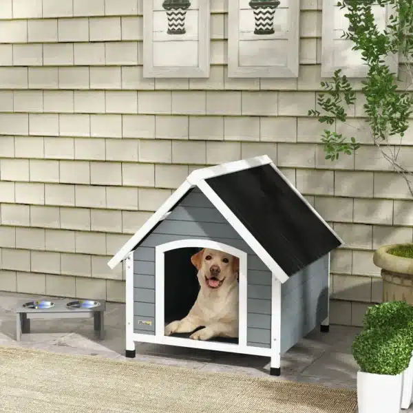 Casa para Perros Medianos Grandes 84x99x87 cm con Techo Ondulado Base Elevada y Suelo Desmontable Gris - Imagen 7