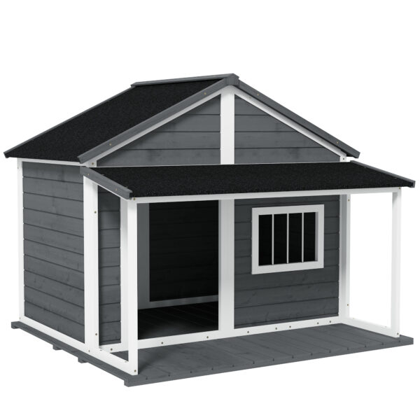Hundehütte Outdoor-Hundehütte, incl, Terraza, resistente a la intemperie, 124x112x105 cm, Gris + Blanco CASETA DE PERRO