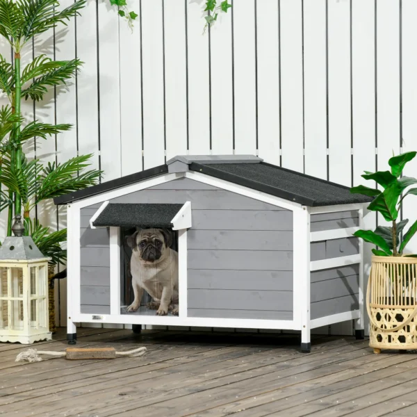 Caseta de Madera para Perros Casita para Mascotas con Techo Asfáltico y Base Extraíble 97x72x65 cm Gris - Imagen 2