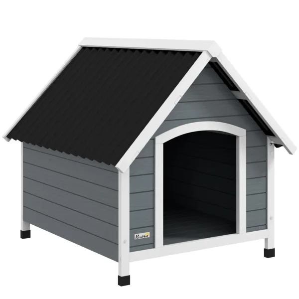 Casa para Perros Medianos Grandes 84x99x87 cm con Techo Ondulado Base Elevada y Suelo Desmontable Gris - Imagen 3