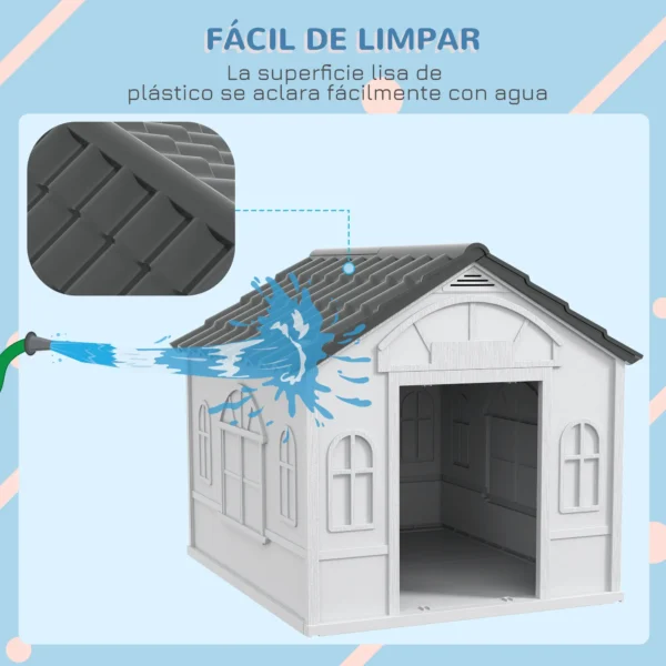 Casa para Perros Medianos 75x88x82 cm con Techo Ondulado Base Elevada y Suelo Desmontable Gris - Imagen 7