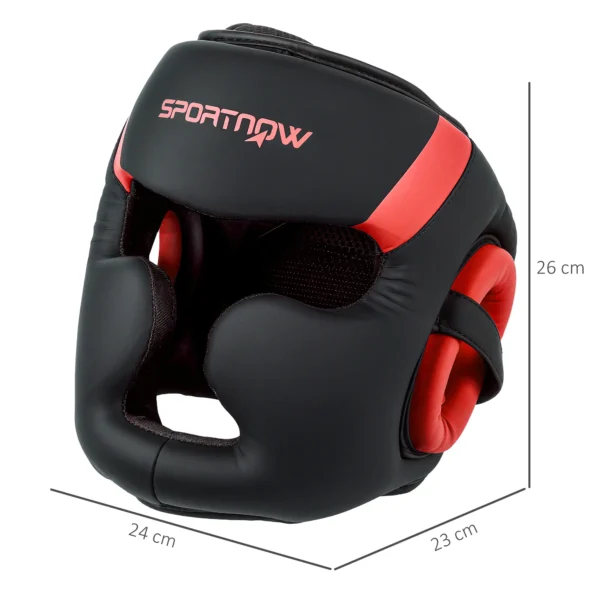 Casco de Boxeo Helmet MMA con Correa Ajustable para Grappling Sparring Artes Marciales Kickboxing Karate Rojo y Negro - Imagen 9