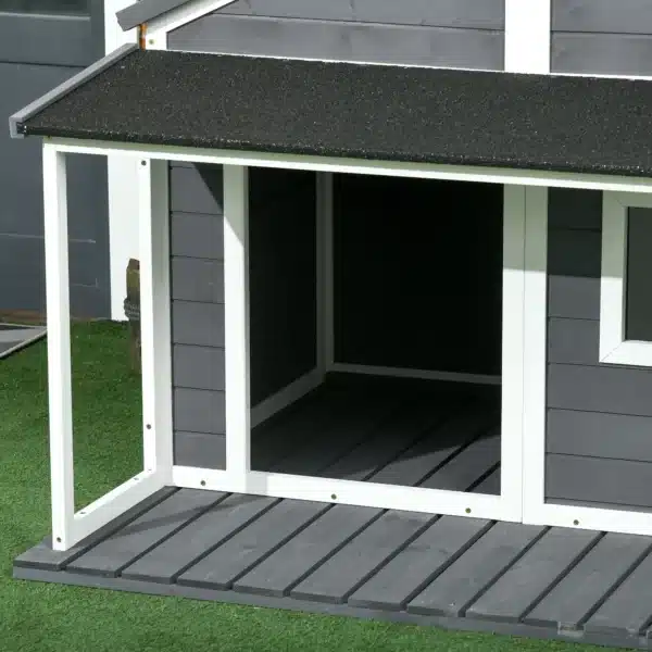 Hundehütte Outdoor-Hundehütte, incl, Terraza, resistente a la intemperie, 124x112x105 cm, Gris + Blanco CASETA DE PERRO - Imagen 4