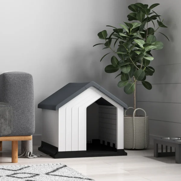 Caseta para Perros Pequeños y Mini de Exterior Impermeable de Plástico con Ventana, 62x61x60 cm, Gris - Imagen 4