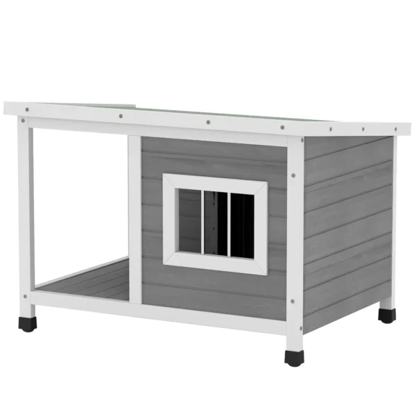 Casa para Perros de Madera 85,5x62x60 cm con Techo Asfáltico Abatible Puerta y Ventana para Perros Pequeños Gris - Imagen 2