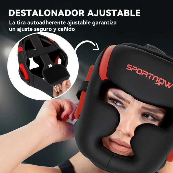 Casco de Boxeo Helmet MMA con Correa Ajustable para Grappling Sparring Artes Marciales Kickboxing Karate Rojo y Negro - Imagen 7