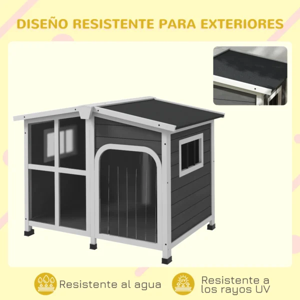 Caseta de Madera para Perros con Techo Abatible Frontal Acrílico y Puerta con Cortina 101x66,5x70,5cm Gris Oscuro - Imagen 5