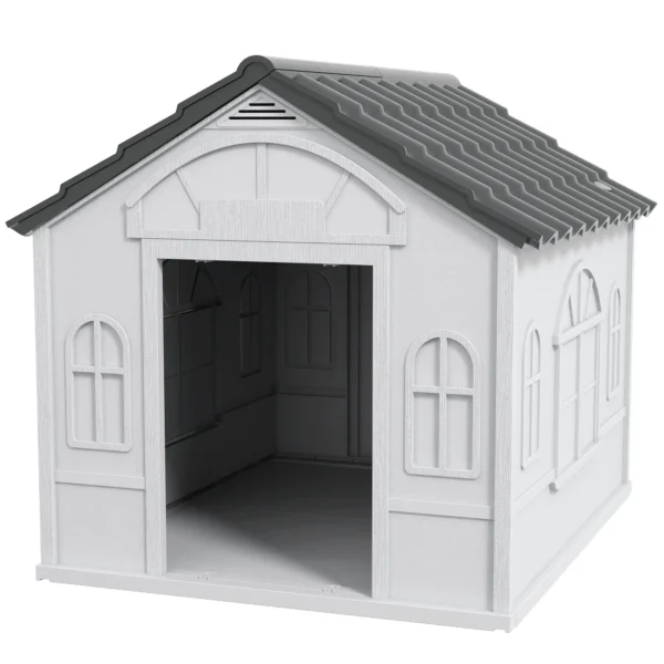 Casa para Perros Medianos 75x88x82 cm con Techo Ondulado Base Elevada y Suelo Desmontable Gris - Imagen 2