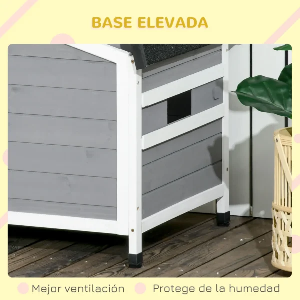 Caseta de Madera para Perros Casita para Mascotas con Techo Asfáltico y Base Extraíble 97x72x65 cm Gris - Imagen 7