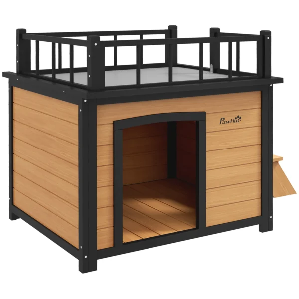 Caseta para perros con terraza en el techo, resistente a la intemperie, de madera, 121x77x78 cm, Negro/Amarillo - Imagen 2