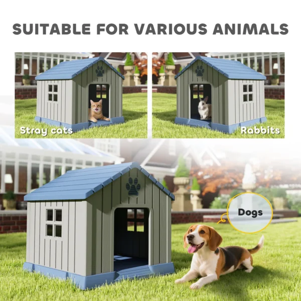 Caseta para Perros Tamaño Mediano de Exterior Impermeable con Base Elevada y Ventanas, 85x79x82 cm, Gris - Imagen 5