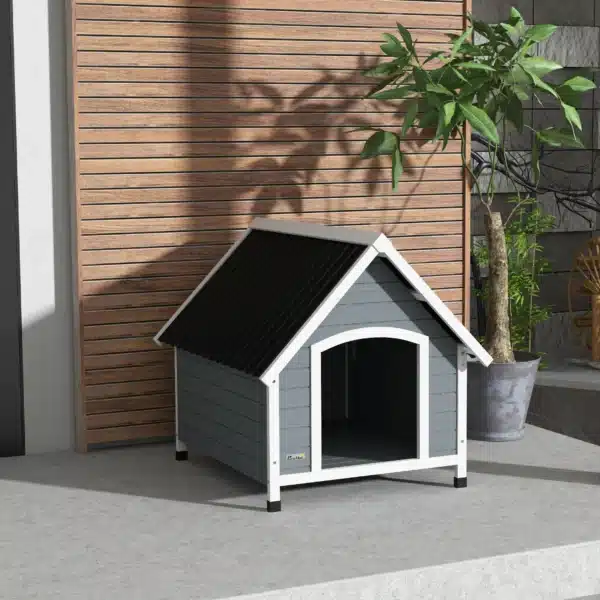 Casa para Perros Medianos Grandes 84x99x87 cm con Techo Ondulado Base Elevada y Suelo Desmontable Gris - Imagen 5