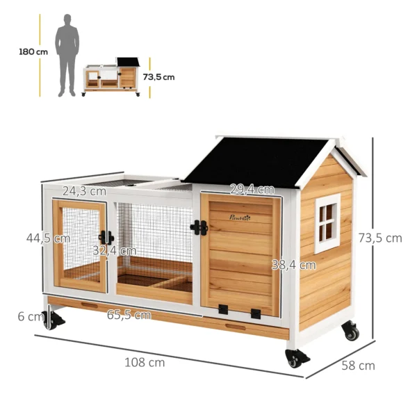 Jaula para Conejos con Ruedas Techo Abatible y Bandeja Extraíble para Interior y Exterior 108x58x73,5 cm Natural - Imagen 9