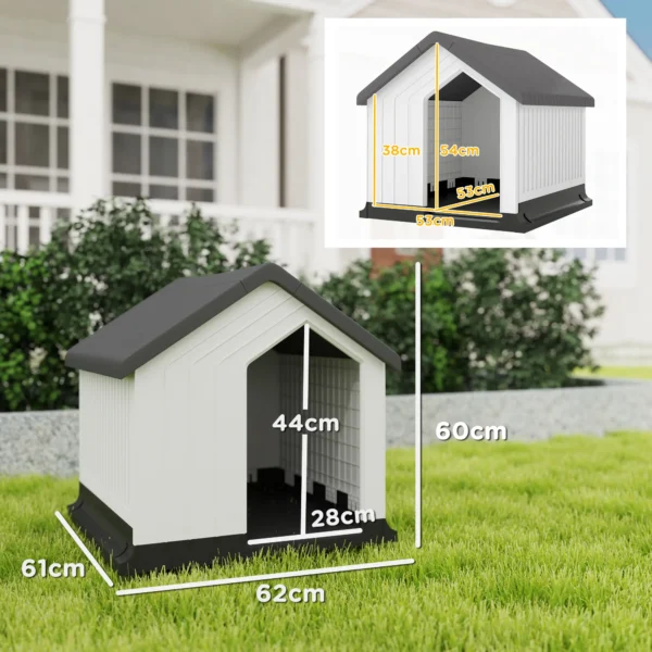 Caseta para Perros Pequeños y Mini de Exterior Impermeable de Plástico con Ventana, 62x61x60 cm, Gris - Imagen 6