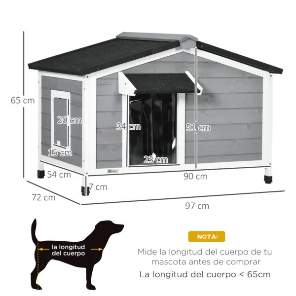 Caseta de Madera para Perros Casita para Mascotas con Techo Asfáltico y Base Extraíble 97x72x65 cm Gris - Imagen 10