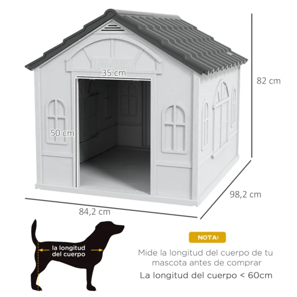 Casa para Perros Medianos 75x88x82 cm con Techo Ondulado Base Elevada y Suelo Desmontable Gris - Imagen 9