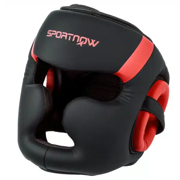 Casco de Boxeo Helmet MMA con Correa Ajustable para Grappling Sparring Artes Marciales Kickboxing Karate Rojo y Negro - Imagen 2