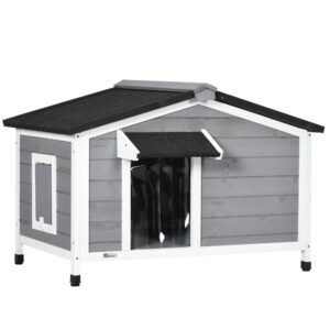 Caseta de Madera para Perros Casita para Mascotas con Techo Asfáltico y Base Extraíble 97x72x65 cm Gris
