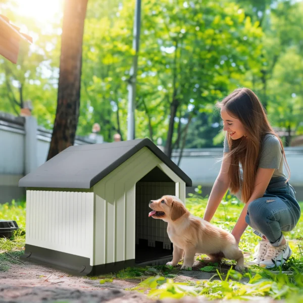 Caseta para Perros Pequeños y Mini de Exterior Impermeable de Plástico con Ventana, 62x61x60 cm, Gris - Imagen 7