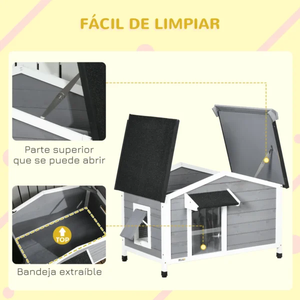 Caseta de Madera para Perros Casita para Mascotas con Techo Asfáltico y Base Extraíble 97x72x65 cm Gris - Imagen 3
