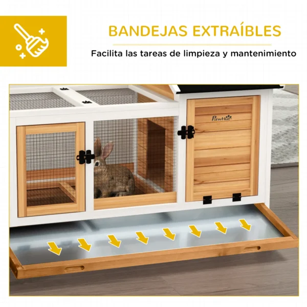 Jaula para Conejos con Ruedas Techo Abatible y Bandeja Extraíble para Interior y Exterior 108x58x73,5 cm Natural - Imagen 5