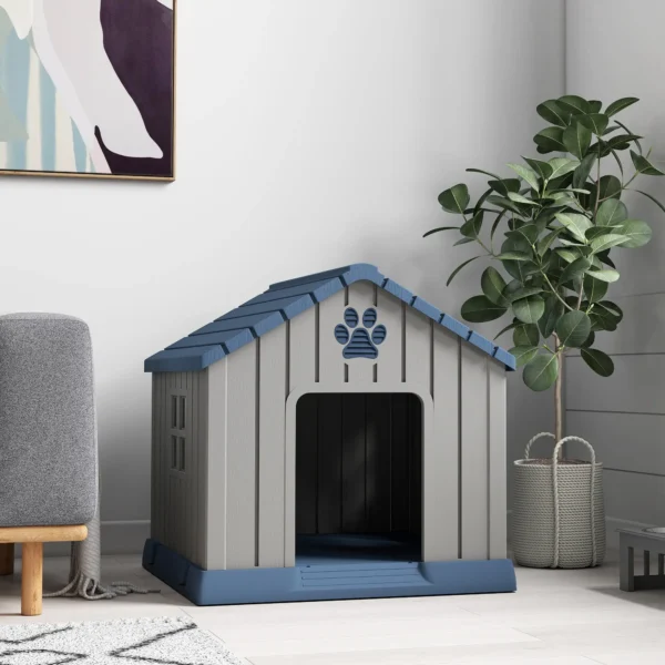 Caseta para Perros Tamaño Mediano de Exterior Impermeable con Base Elevada y Ventanas, 85x79x82 cm, Gris - Imagen 4