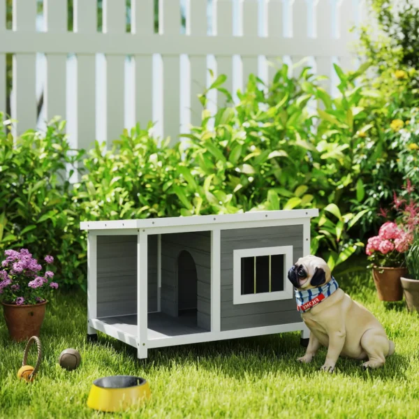 Casa para Perros de Madera 85,5x62x60 cm con Techo Asfáltico Abatible Puerta y Ventana para Perros Pequeños Gris - Imagen 10