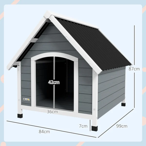 Casa para Perros Medianos Grandes 84x99x87 cm con Techo Ondulado Base Elevada y Suelo Desmontable Gris - Imagen 6