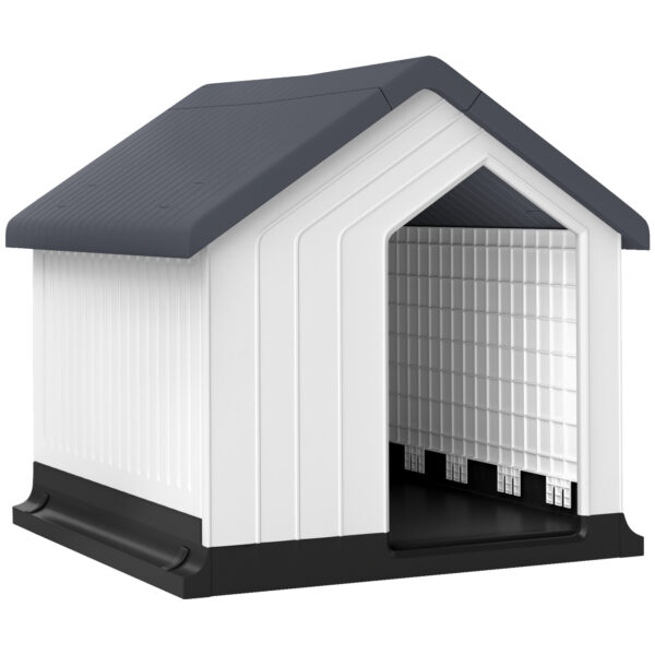 Caseta para Perros Pequeños y Mini de Exterior Impermeable de Plástico con Ventana, 62x61x60 cm, Gris