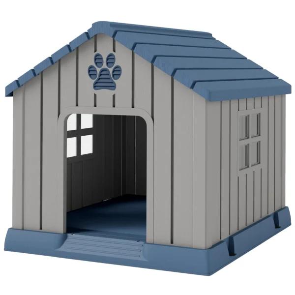 Caseta para Perros Tamaño Mediano de Exterior Impermeable con Base Elevada y Ventanas, 85x79x82 cm, Gris - Imagen 2