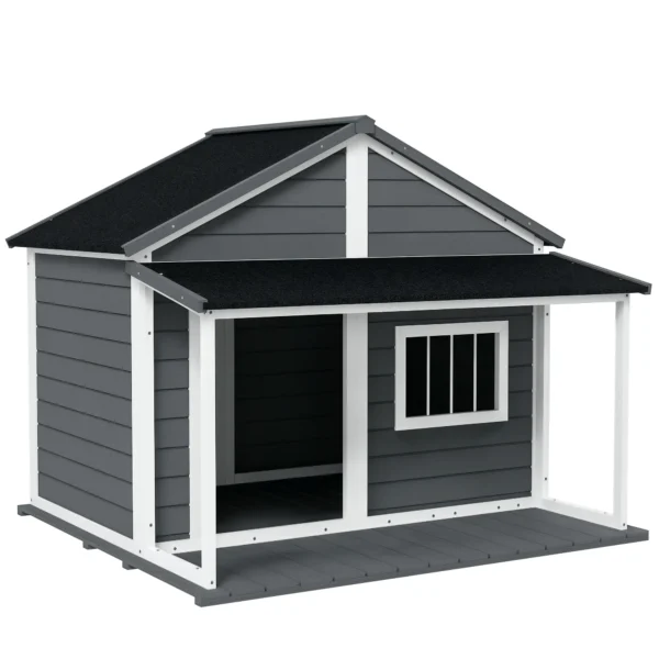 Hundehütte Outdoor-Hundehütte, incl, Terraza, resistente a la intemperie, 124x112x105 cm, Gris + Blanco CASETA DE PERRO - Imagen 3