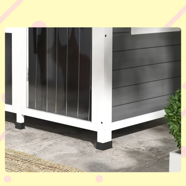 Caseta de Madera para Perros con Techo Abatible Frontal Acrílico y Puerta con Cortina 101x66,5x70,5cm Gris Oscuro - Imagen 6