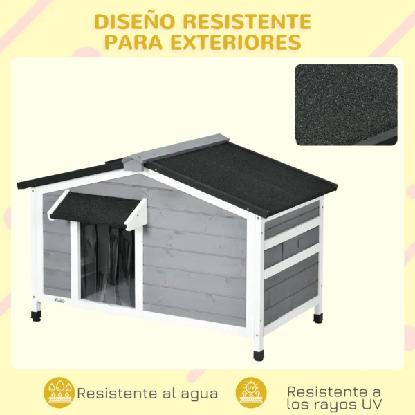 Caseta de Madera para Perros Casita para Mascotas con Techo Asfáltico y Base Extraíble 97x72x65 cm Gris - Imagen 8