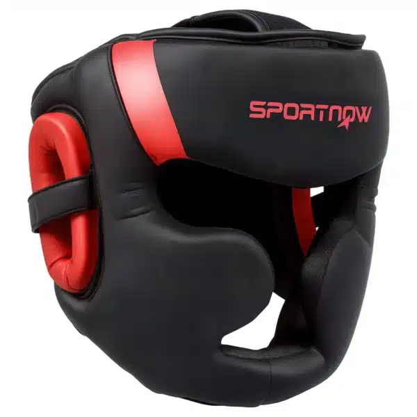 Casco de Boxeo Helmet MMA con Correa Ajustable para Grappling Sparring Artes Marciales Kickboxing Karate Rojo y Negro - Imagen 3