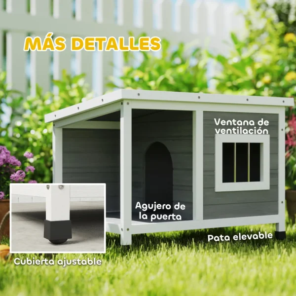 Casa para Perros de Madera 85,5x62x60 cm con Techo Asfáltico Abatible Puerta y Ventana para Perros Pequeños Gris - Imagen 5