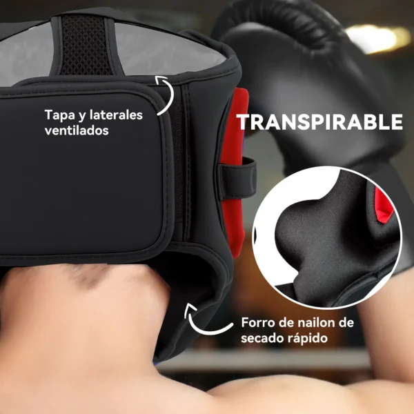 Casco de Boxeo Helmet MMA con Correa Ajustable para Grappling Sparring Artes Marciales Kickboxing Karate Rojo y Negro - Imagen 6