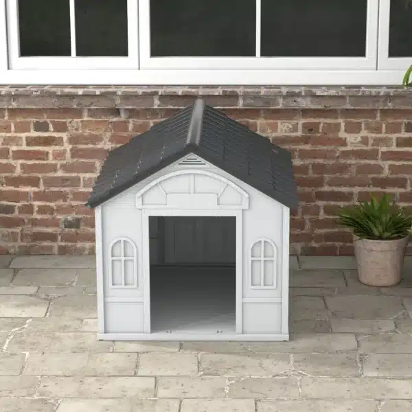 Casa para Perros Medianos 75x88x82 cm con Techo Ondulado Base Elevada y Suelo Desmontable Gris - Imagen 4
