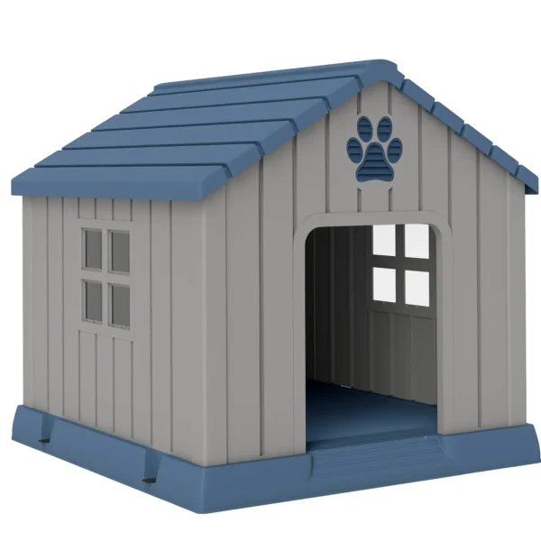 Caseta para Perros Tamaño Mediano de Exterior Impermeable con Base Elevada y Ventanas, 85x79x82 cm, Gris - Imagen 3