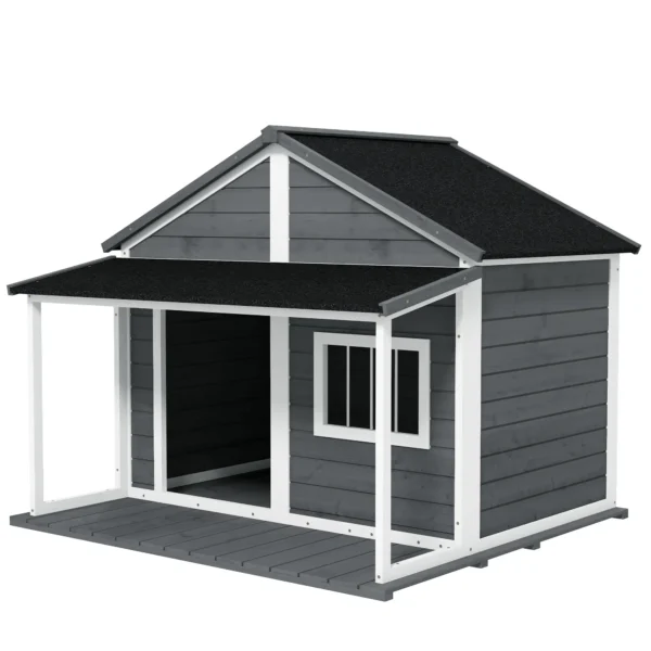 Hundehütte Outdoor-Hundehütte, incl, Terraza, resistente a la intemperie, 124x112x105 cm, Gris + Blanco CASETA DE PERRO - Imagen 2