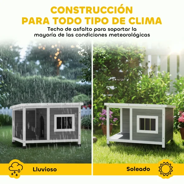 Casa para Perros de Madera 85,5x62x60 cm con Techo Asfáltico Abatible Puerta y Ventana para Perros Pequeños Gris - Imagen 7
