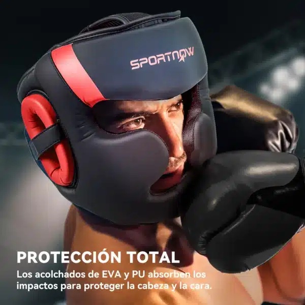Casco de Boxeo Helmet MMA con Correa Ajustable para Grappling Sparring Artes Marciales Kickboxing Karate Rojo y Negro - Imagen 8